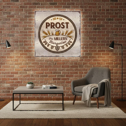 Stein and Wheat Biergarten Brushed Aluminum Bar Sign - Out of Office Outfitters - Print Material