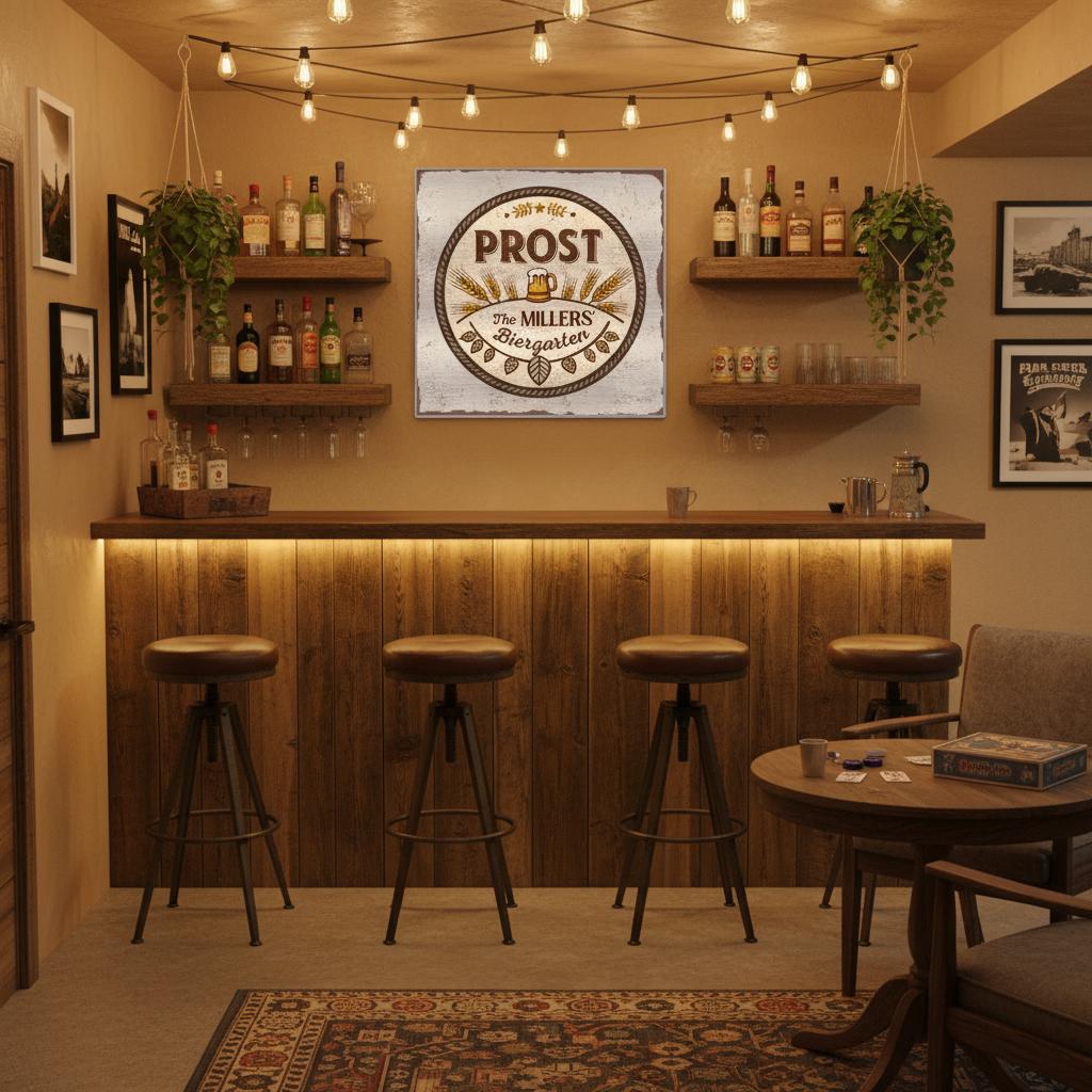 Stein and Wheat Biergarten Brushed Aluminum Bar Sign - Out of Office Outfitters - Print Material