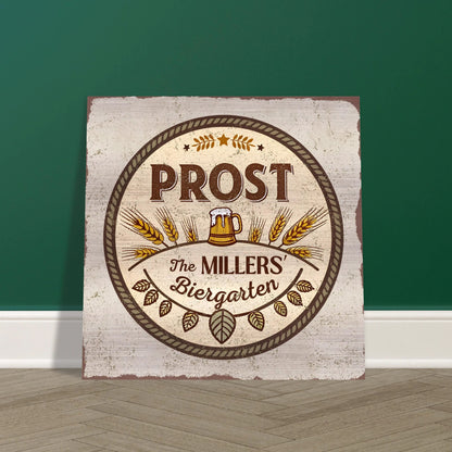 Stein and Wheat Biergarten Brushed Aluminum Bar Sign - Out of Office Outfitters - Print Material