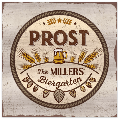 Stein and Wheat Biergarten Brushed Aluminum Bar Sign - Out of Office Outfitters - Print Material