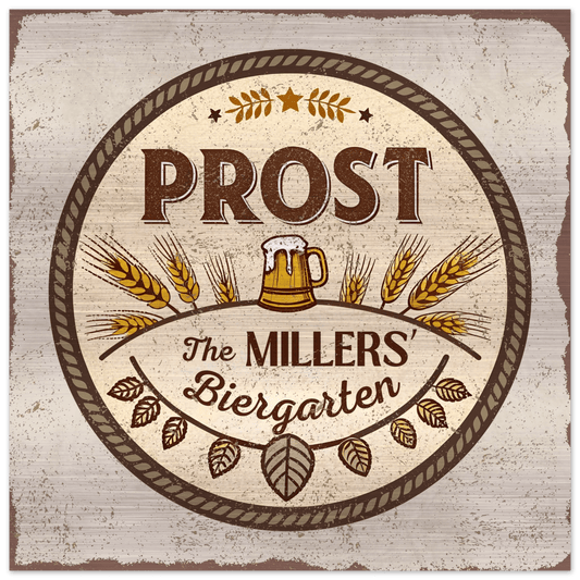 Stein and Wheat Biergarten Brushed Aluminum Bar Sign - Out of Office Outfitters - Print Material