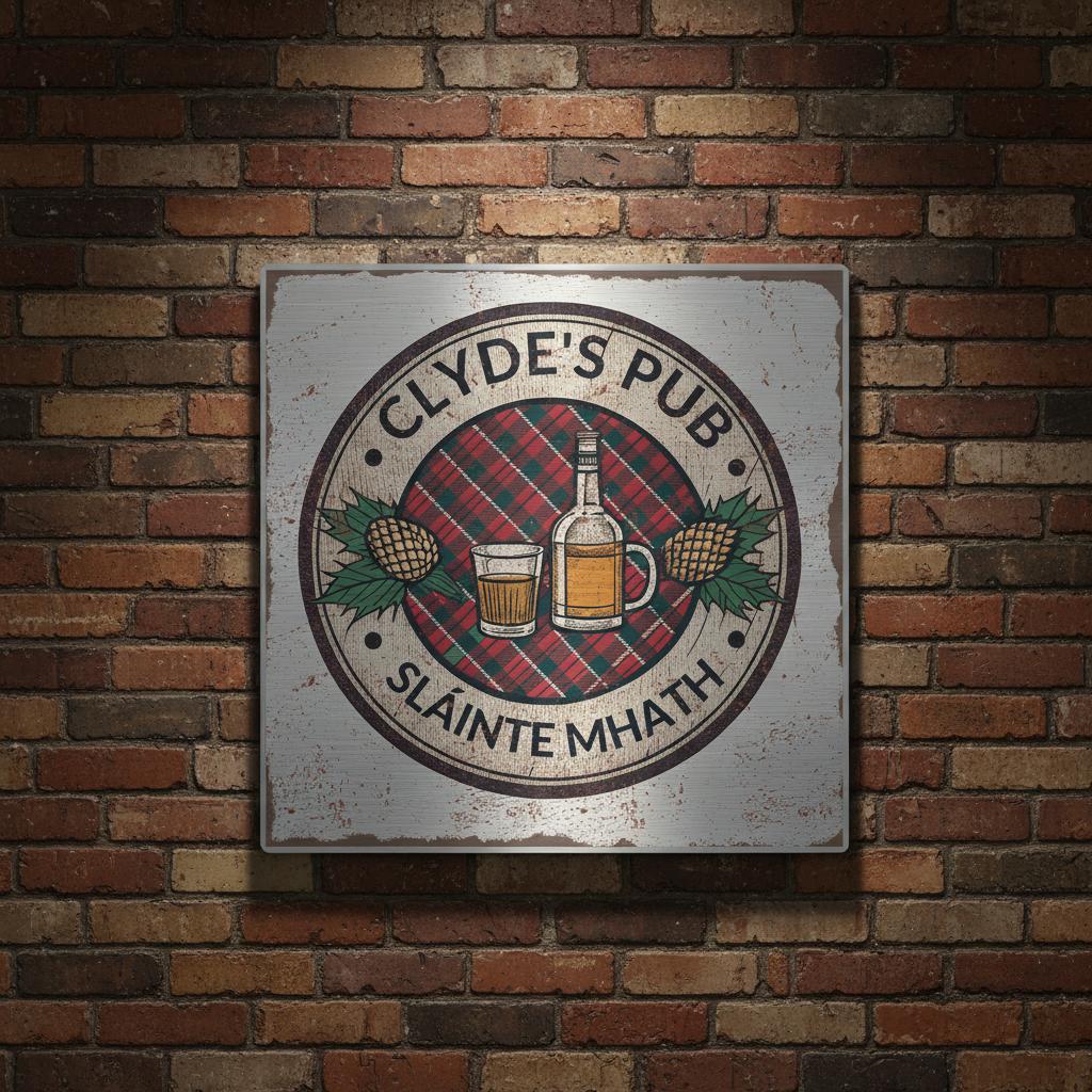 Tartan and Whiskey Scottish Pub Brushed Aluminum Bar Sign - Out of Office Outfitters - Print Material