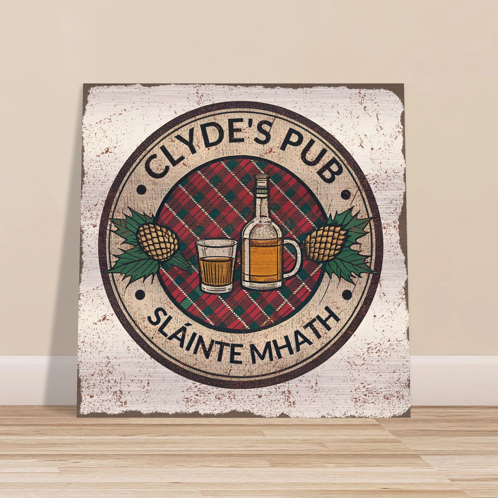 Tartan and Whiskey Scottish Pub Brushed Aluminum Bar Sign - Out of Office Outfitters - Print Material