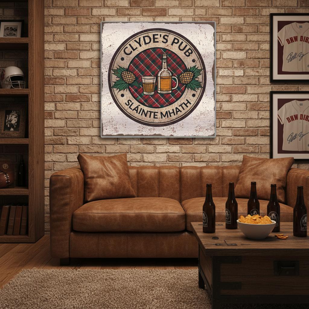 Tartan and Whiskey Scottish Pub Brushed Aluminum Bar Sign - Out of Office Outfitters - Print Material