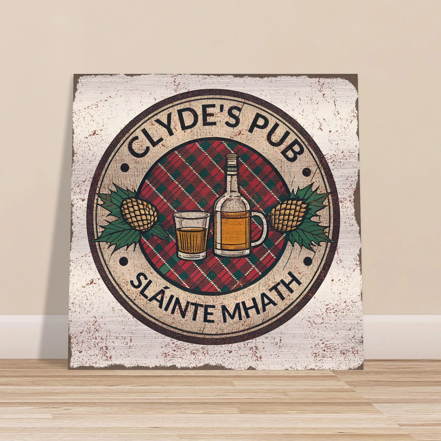 Tartan and Whiskey Scottish Pub Brushed Aluminum Bar Sign - Out of Office Outfitters - Print Material