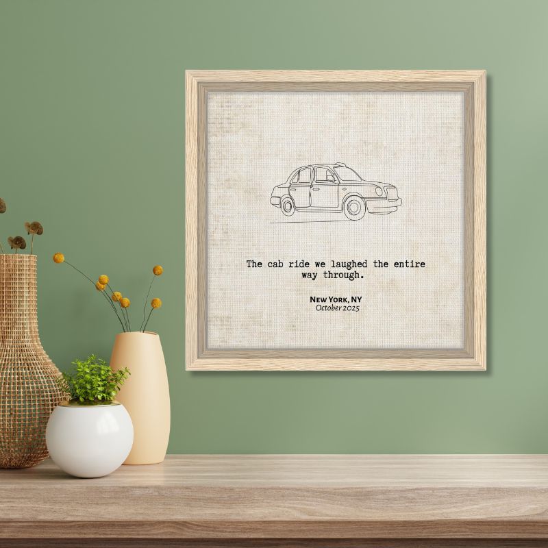 "The Cab Ride We Laughed Through" - Personalized Travel Micro Memory Framed Canvas - Out of Office Outfitters - Print Material