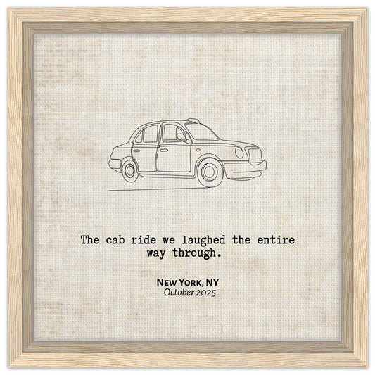 "The Cab Ride We Laughed Through" - Personalized Travel Micro Memory Framed Canvas - Out of Office Outfitters - Print Material
