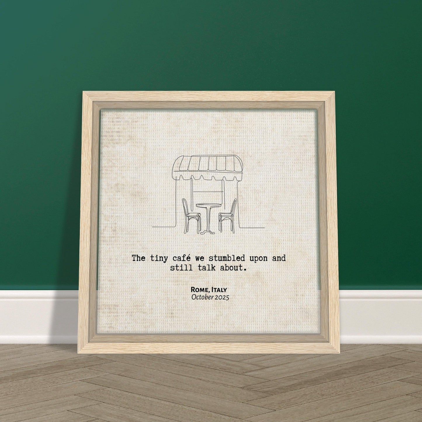 "The Cafe We Still Talk About" - Personalized Travel Micro Memory Framed Canvas - Out of Office Outfitters - Print Material