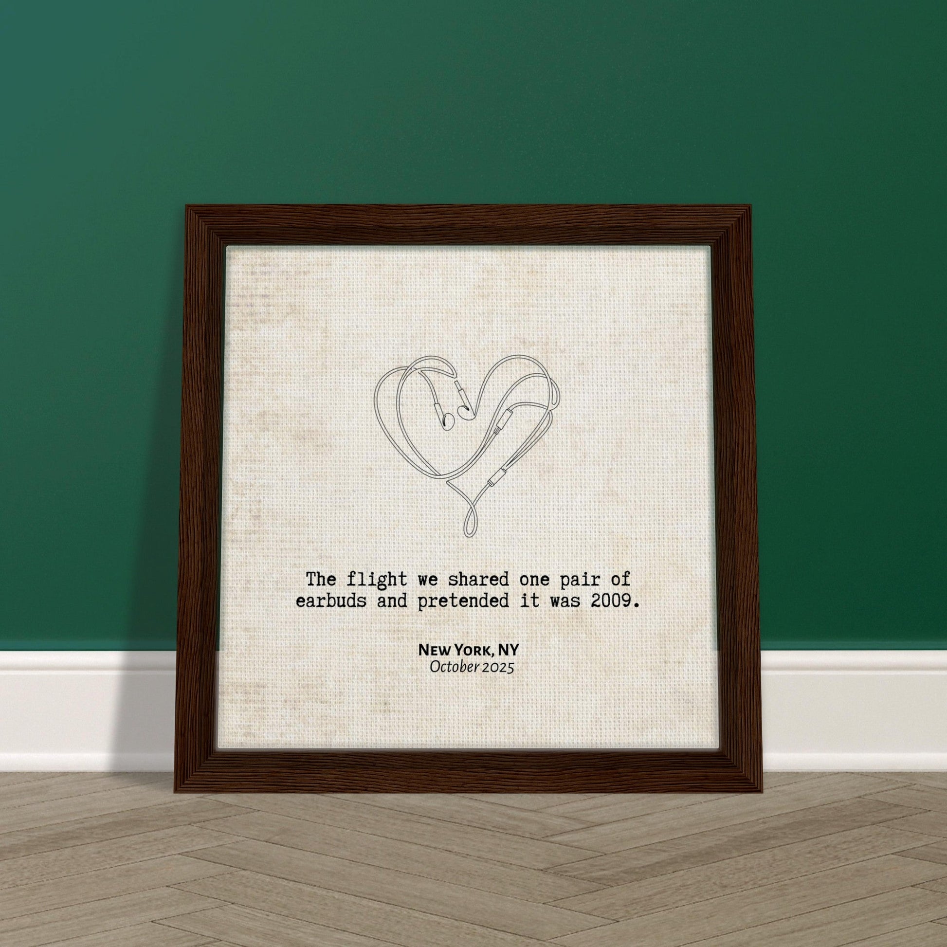 "The Flight We Shared Earbuds" - Personalized Travel Micro Memory Framed Canvas - Out of Office Outfitters - Print Material