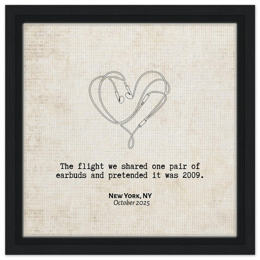 "The Flight We Shared Earbuds" - Personalized Travel Micro Memory Framed Canvas - Out of Office Outfitters - Print Material