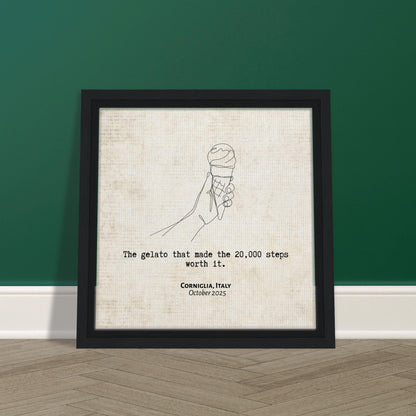 "The Gelato Worth 20,000 Steps" - Personalized Travel Micro Memory Framed Canvas - Out of Office Outfitters - Print Material