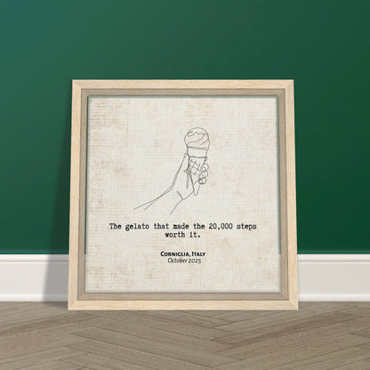 "The Gelato Worth 20,000 Steps" - Personalized Travel Micro Memory Framed Canvas - Out of Office Outfitters - Print Material