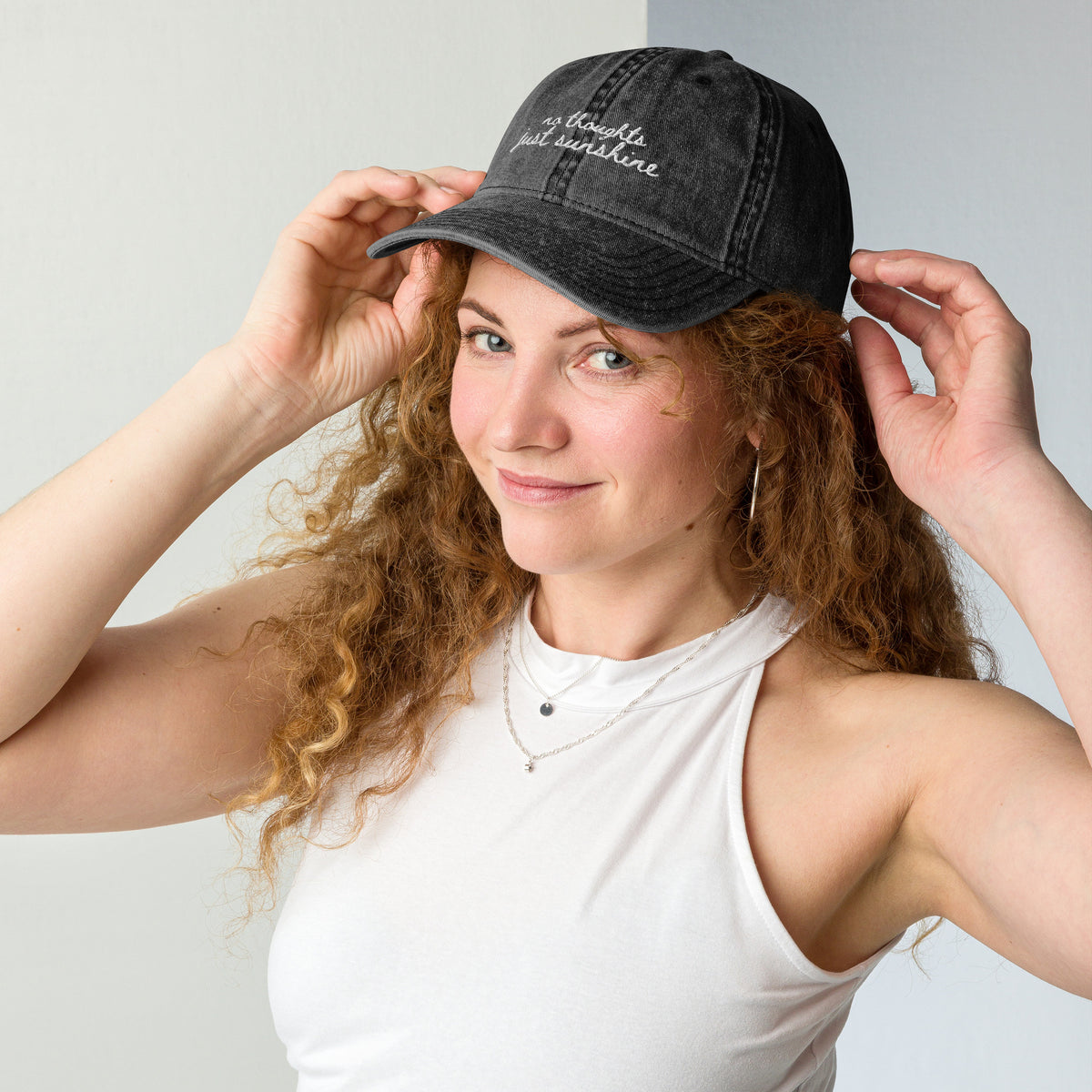 "No thoughts just sunshine" Funny Travel Hat for Beach Lovers - Mock Up on hat