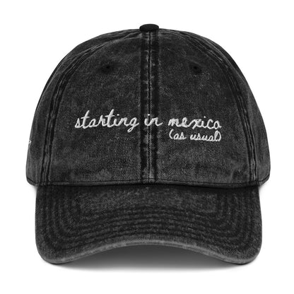 "Starting in Mexico (as usual)" Funny travel hat for theme park lovers - mockup