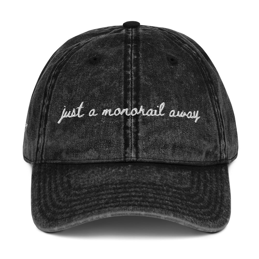 "Just a monorail away" Funny travel hat for theme park lovers - mockup