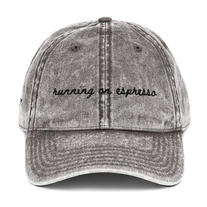 "Running on Espresso" Funny Travel Hat for Coffee Lovers - mock up