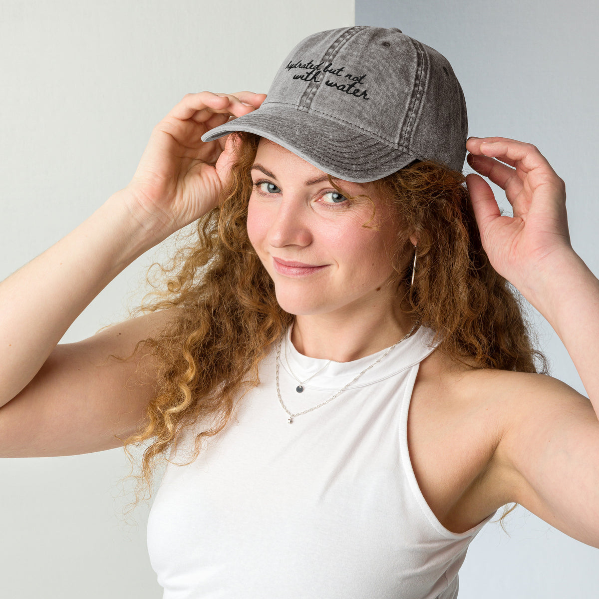 "Hydrated but not with water" - Funny Travel Hat for Beach Lovers mockup