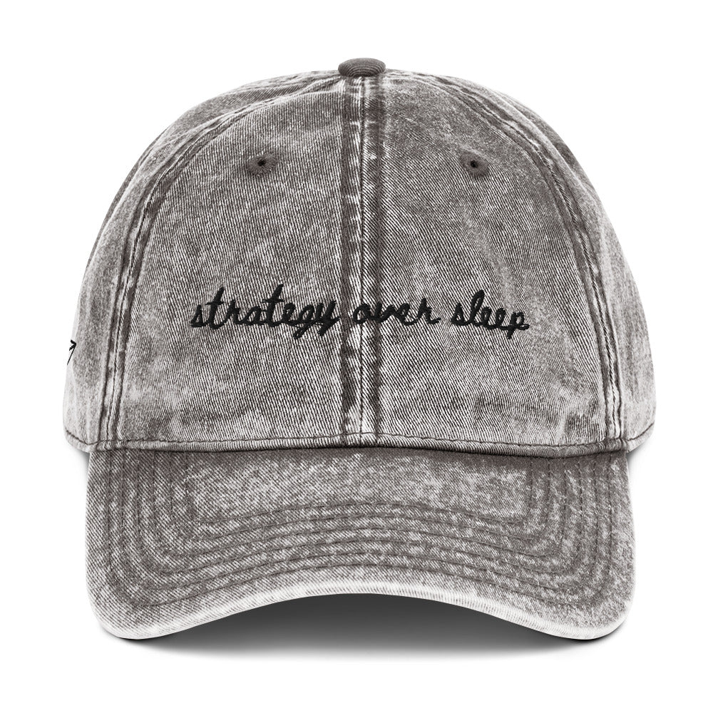 "Strategy over sleep" funny travel hat for theme park lovers - mockup