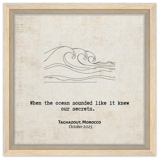 "When the Ocean Knew Our Secrets" - Personalized Travel Micro Memory Framed Canvas - Out of Office Outfitters - Print Material