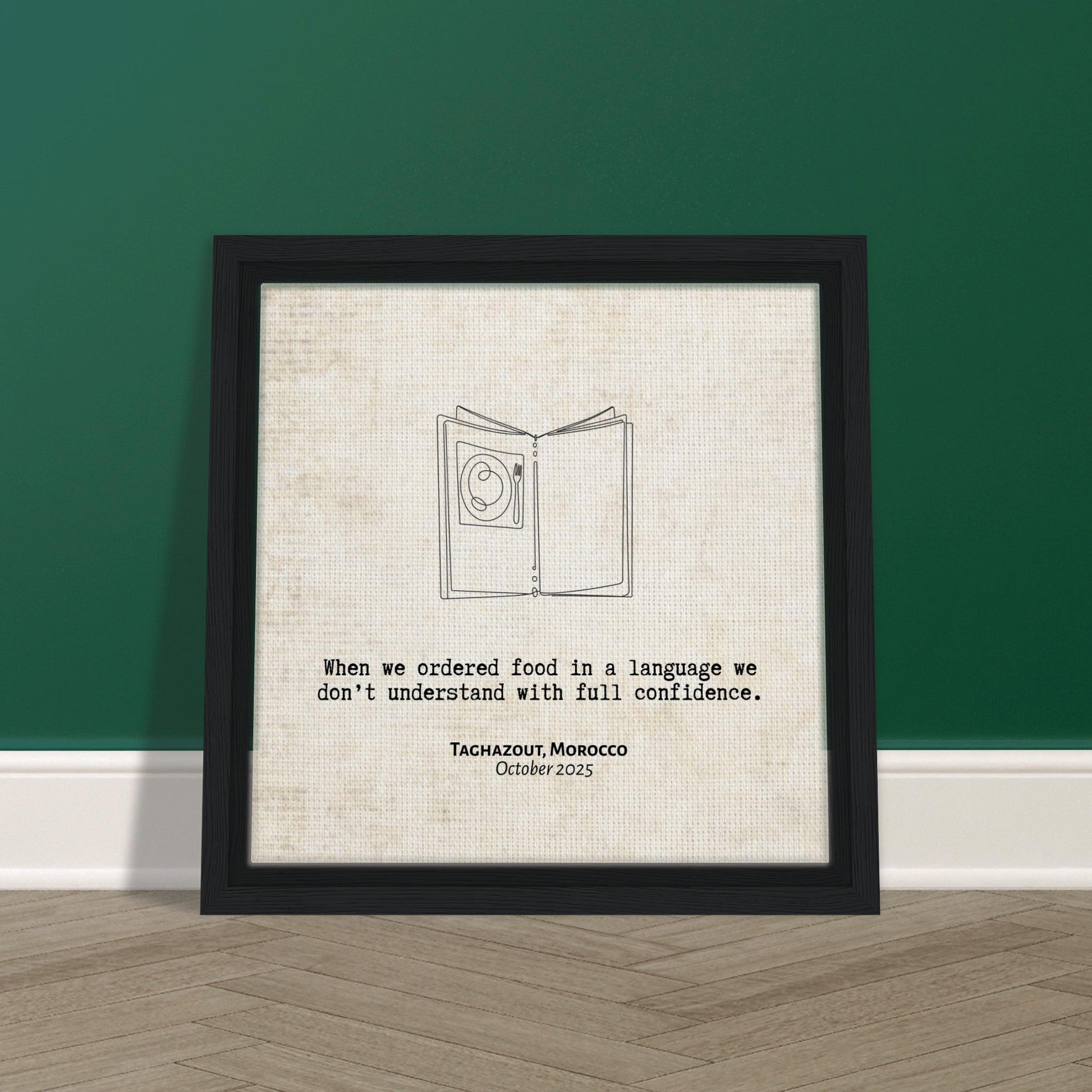 "When We Ordered in a Language We Don't Understand" - Personalized Travel Micro Memory Framed Canvas - Out of Office Outfitters - Print Material