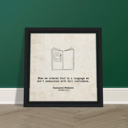 "When We Ordered in a Language We Don't Understand" - Personalized Travel Micro Memory Framed Canvas - Out of Office Outfitters - Print Material