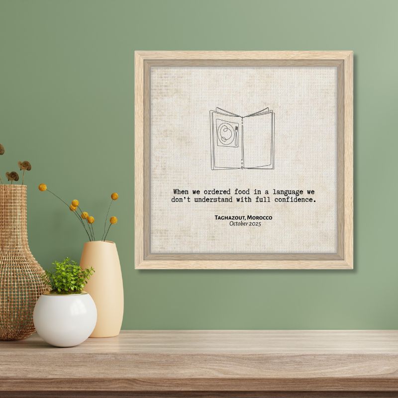 "When We Ordered in a Language We Don't Understand" - Personalized Travel Micro Memory Framed Canvas - Out of Office Outfitters - Print Material